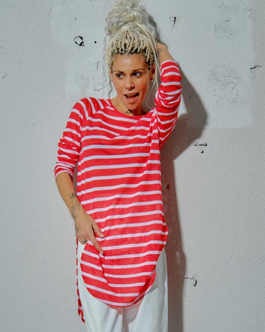 Red Striped Linen Top