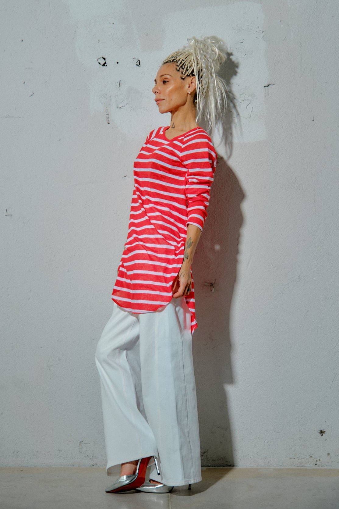 Red Striped Linen Top