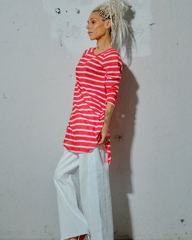 Red Striped Linen Top