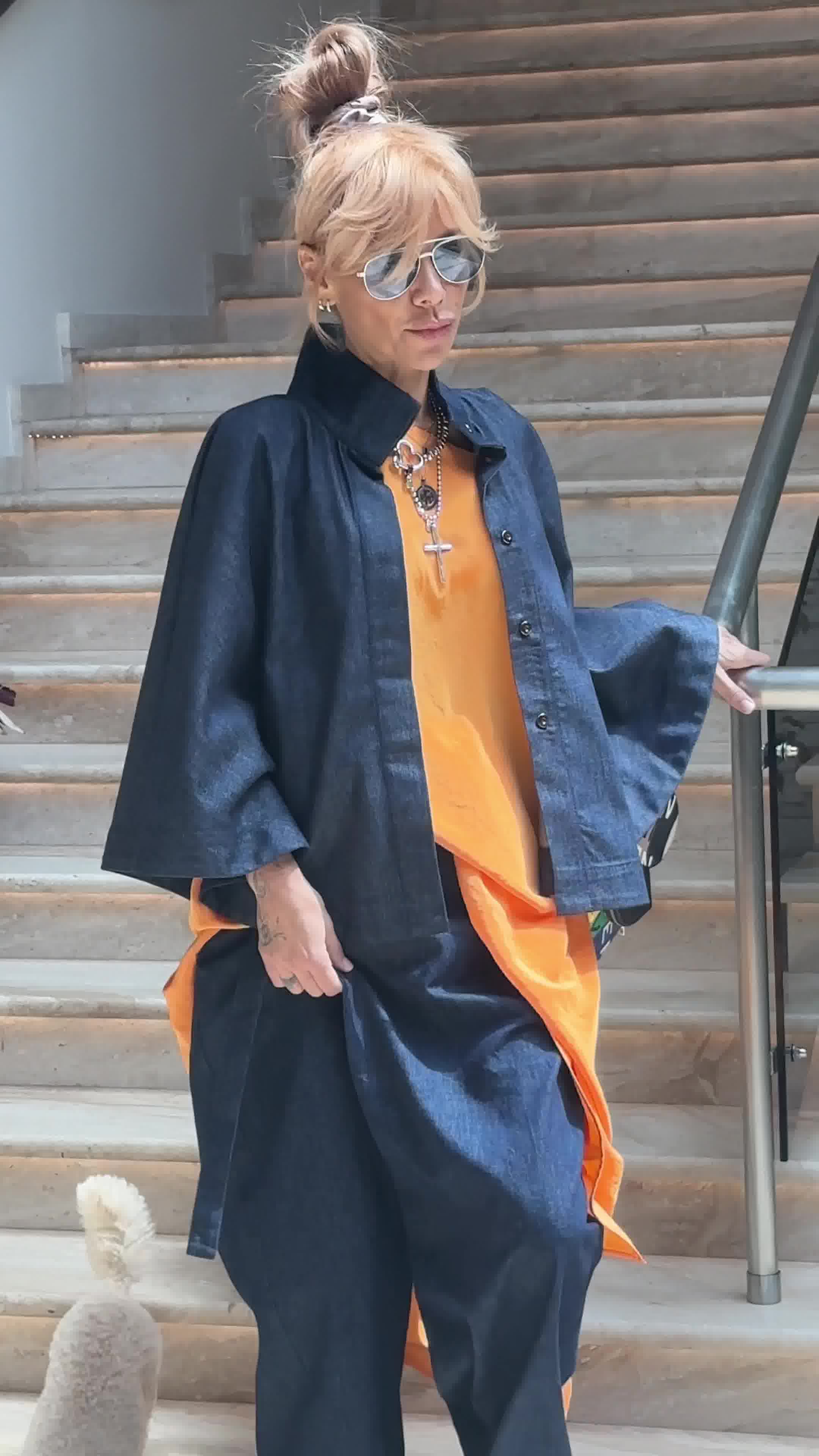 Denim Jacket & Wide-Leg Jeans & Мaxi Tunic