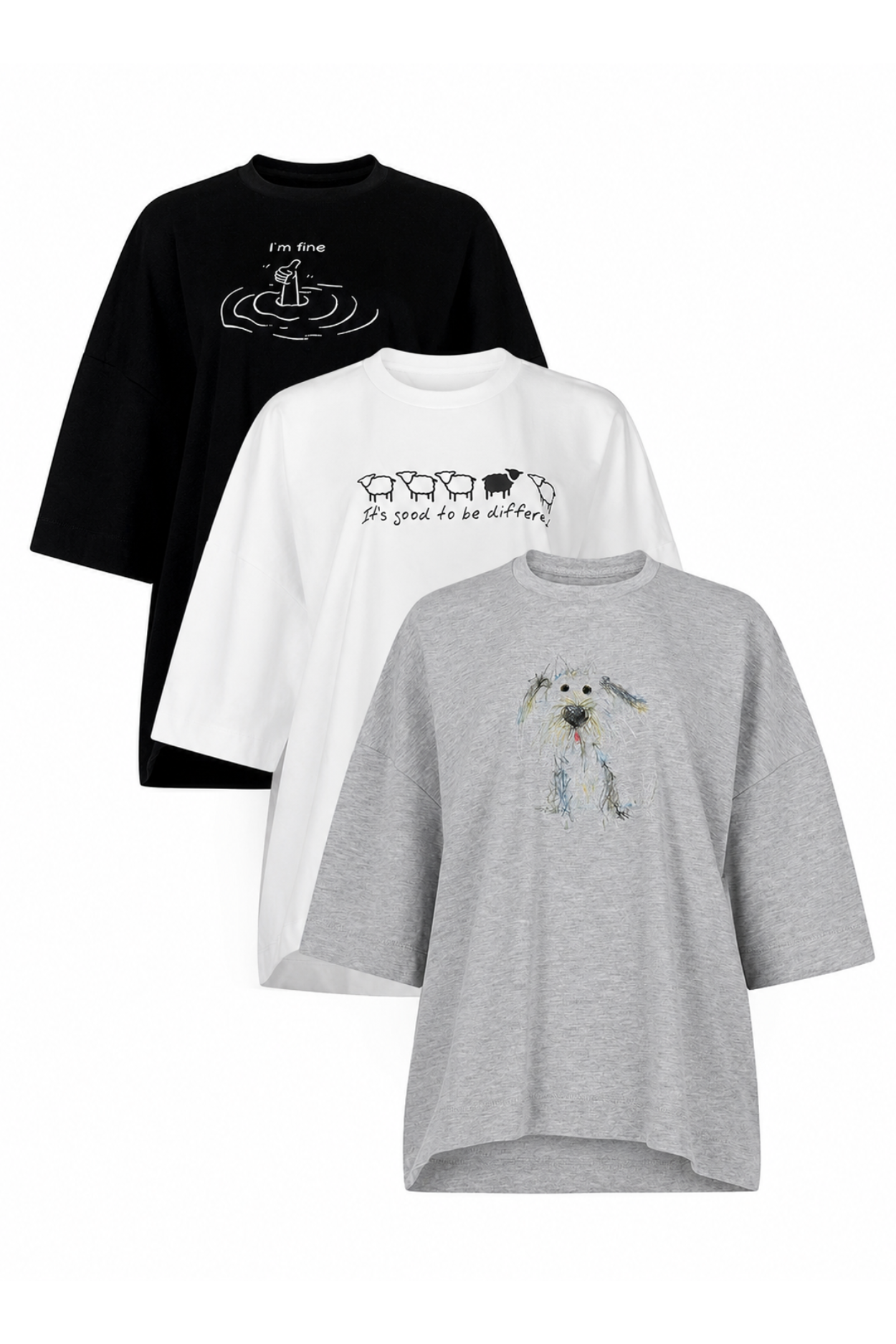 Set of Three Oversized Graphic T-Shirts