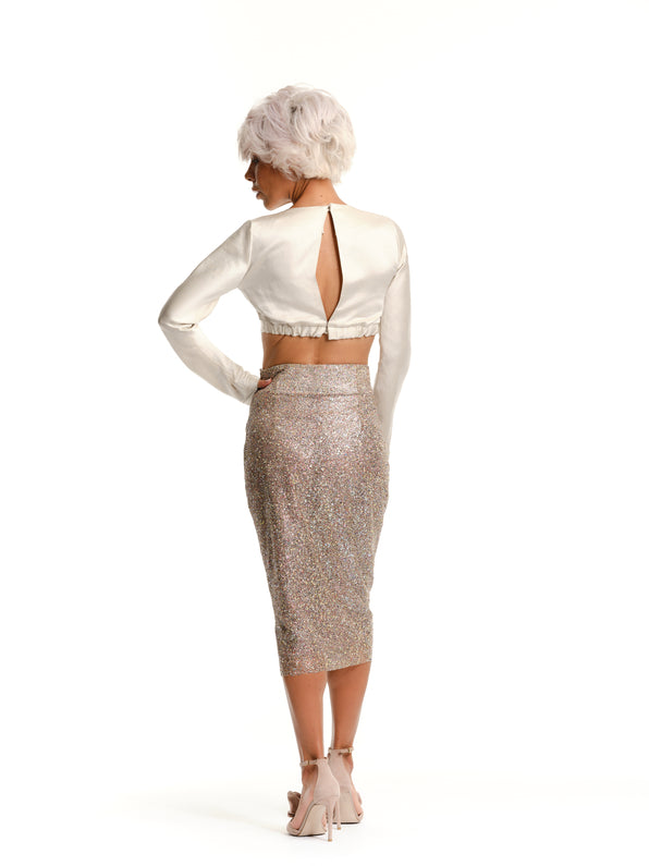 High-Waisted Glitter Cocktail Skirt
