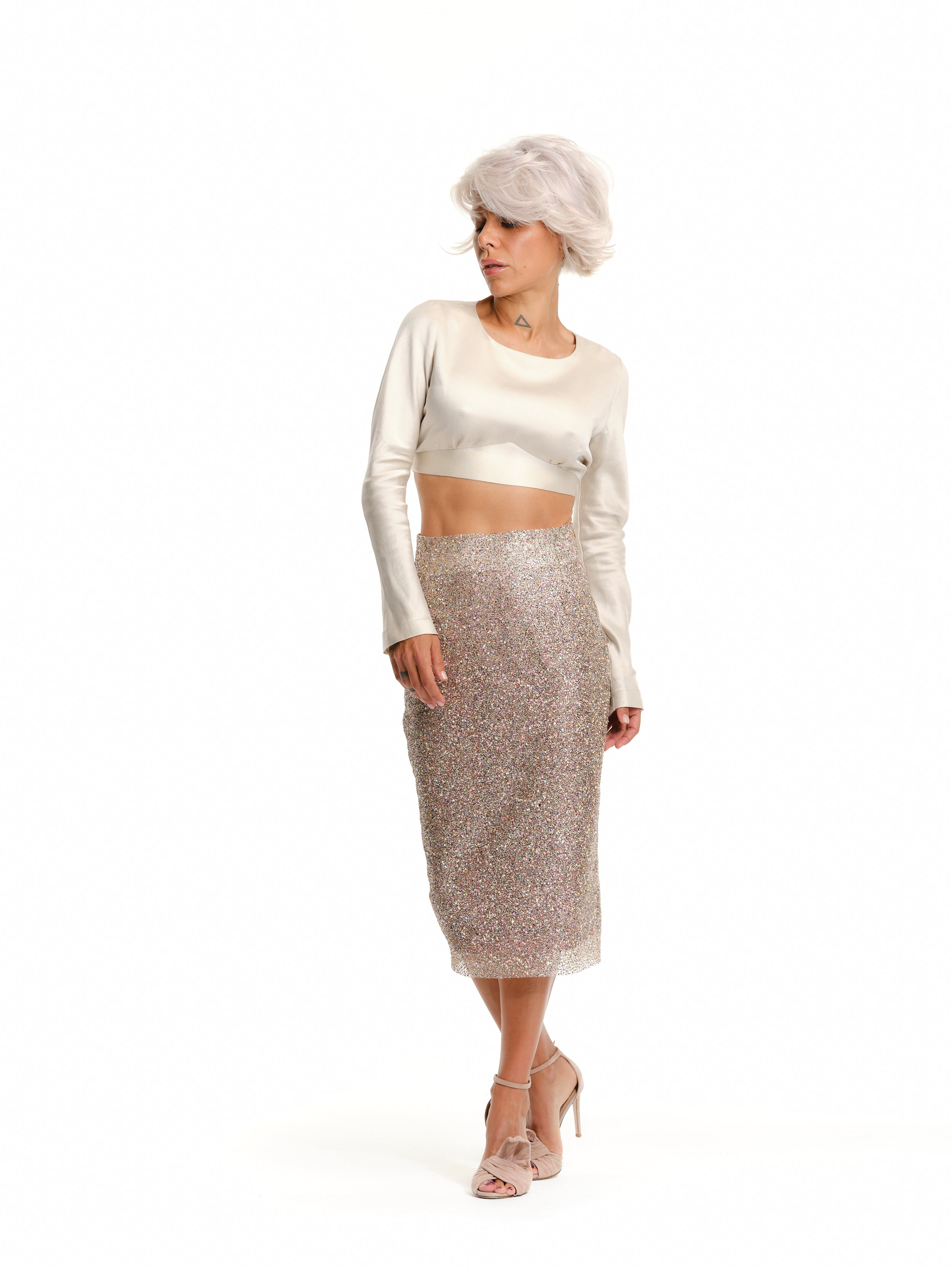 High-Waisted Glitter Cocktail Skirt