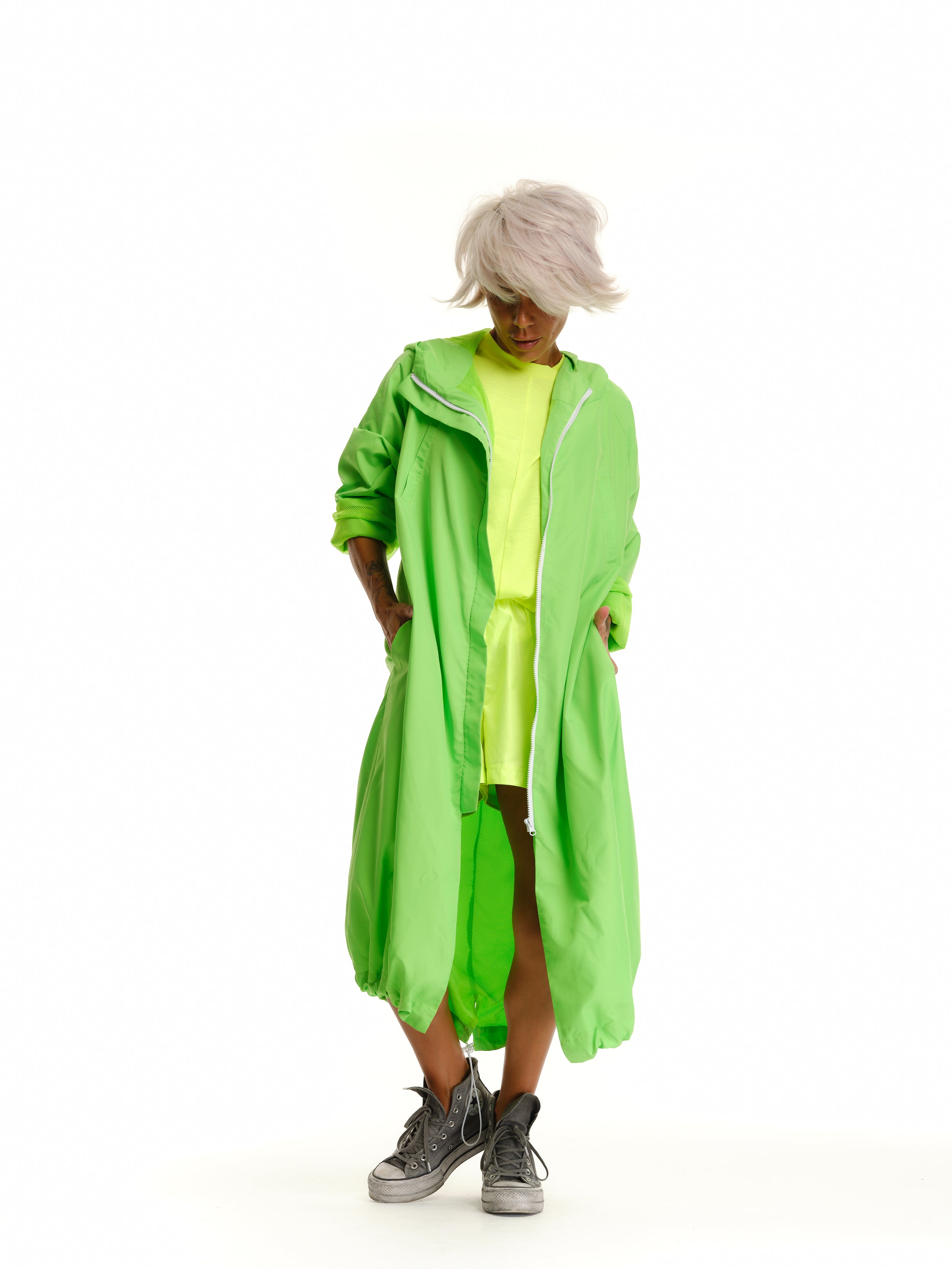 Maxi Neon Green Hooded Sports Jacket