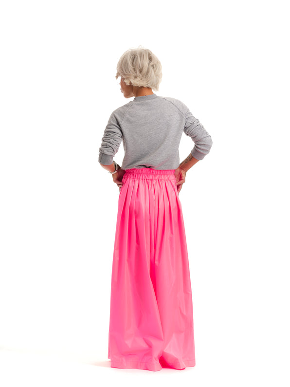 High-Waisted Neon Pink Maxi Skirt with Elastic Waistband