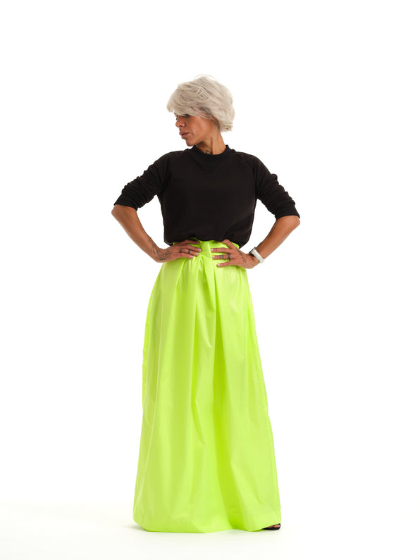 High-Waisted Neon Green Maxi Skirt with Elastic Waistband