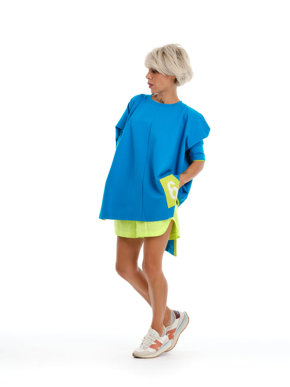 Color Block Tunic Top in Blue and Green