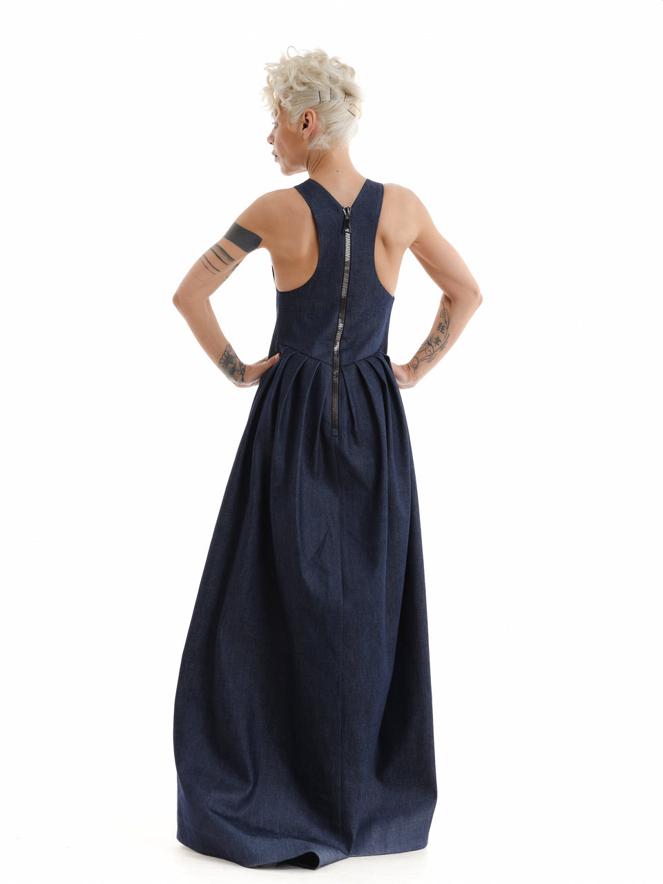 SLAY. Women's Denim Navy Blue A-Line Long Dress