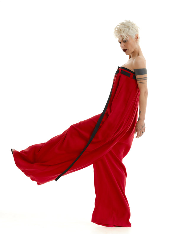 Red Strapless Oversized Jumpsuit