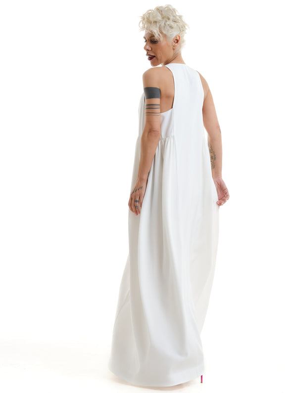 White Sleeveless V-Neck Maxi Dress