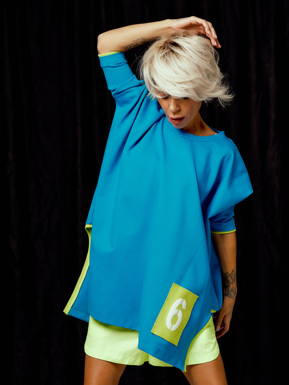 Color Block Tunic Top in Blue and Green