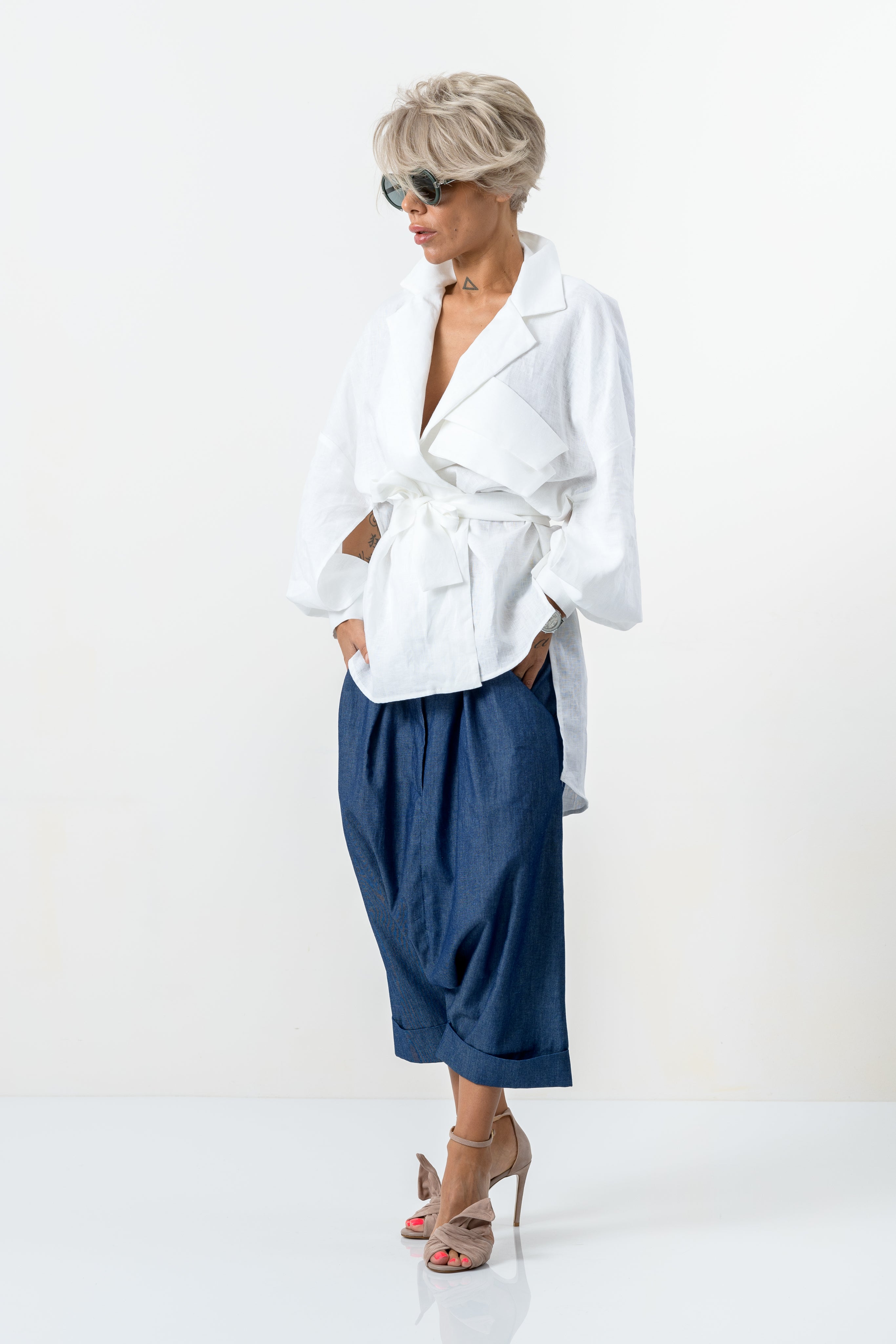 White Asymmetric Extravagant Shirt