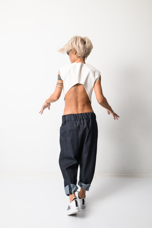 White Leatherette Tank Top with Open Back
