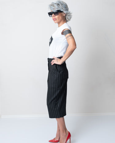 White T Shirt Blouse with Short Sleeves and Leatherette Lips - Clothes By Locker Room