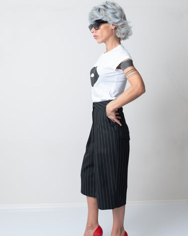 White T Shirt Blouse with Short Sleeves and Leatherette Lips - Clothes By Locker Room