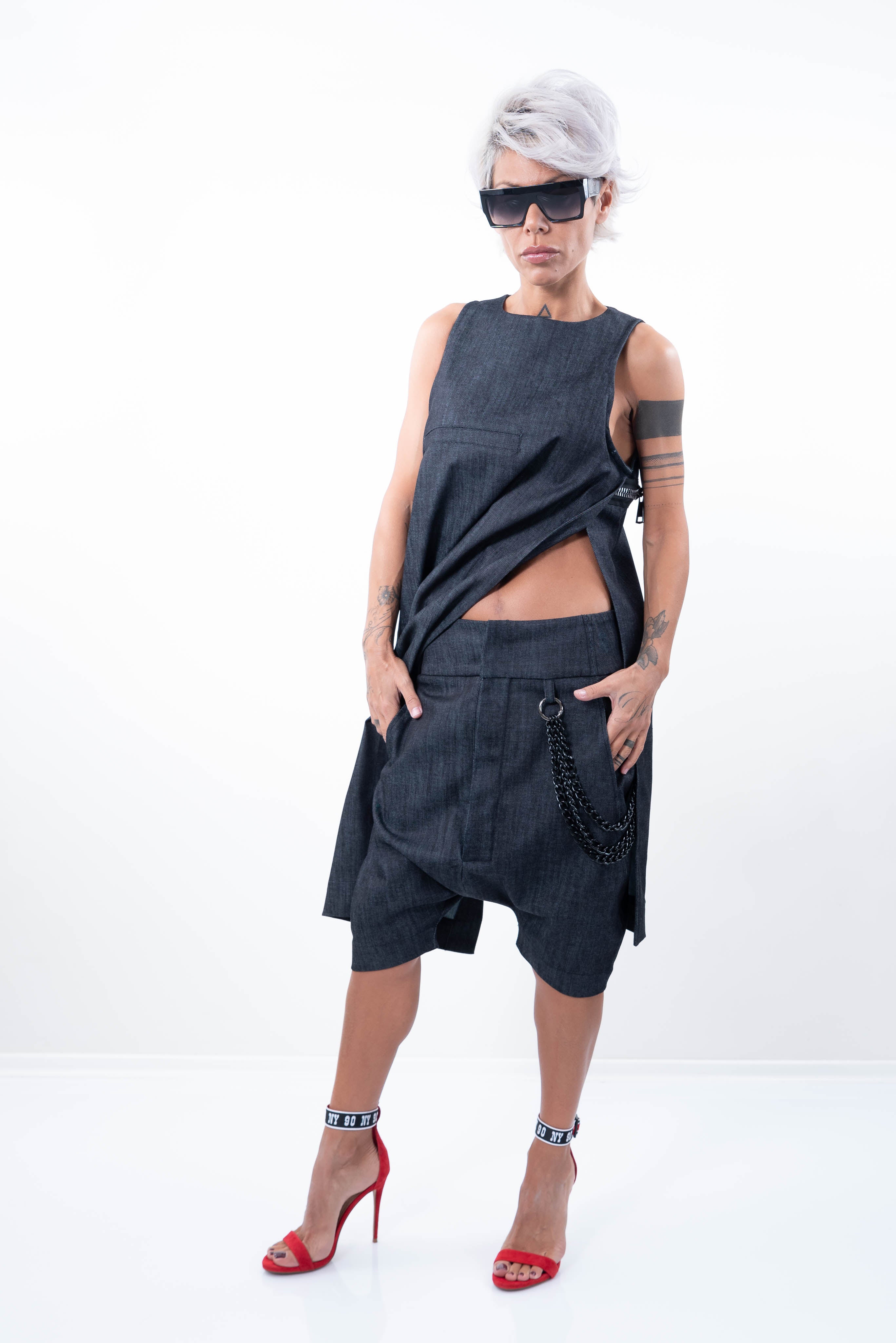 Denim Loose Casual Drop Crotch Harem Pants - Clothes By Locker Room