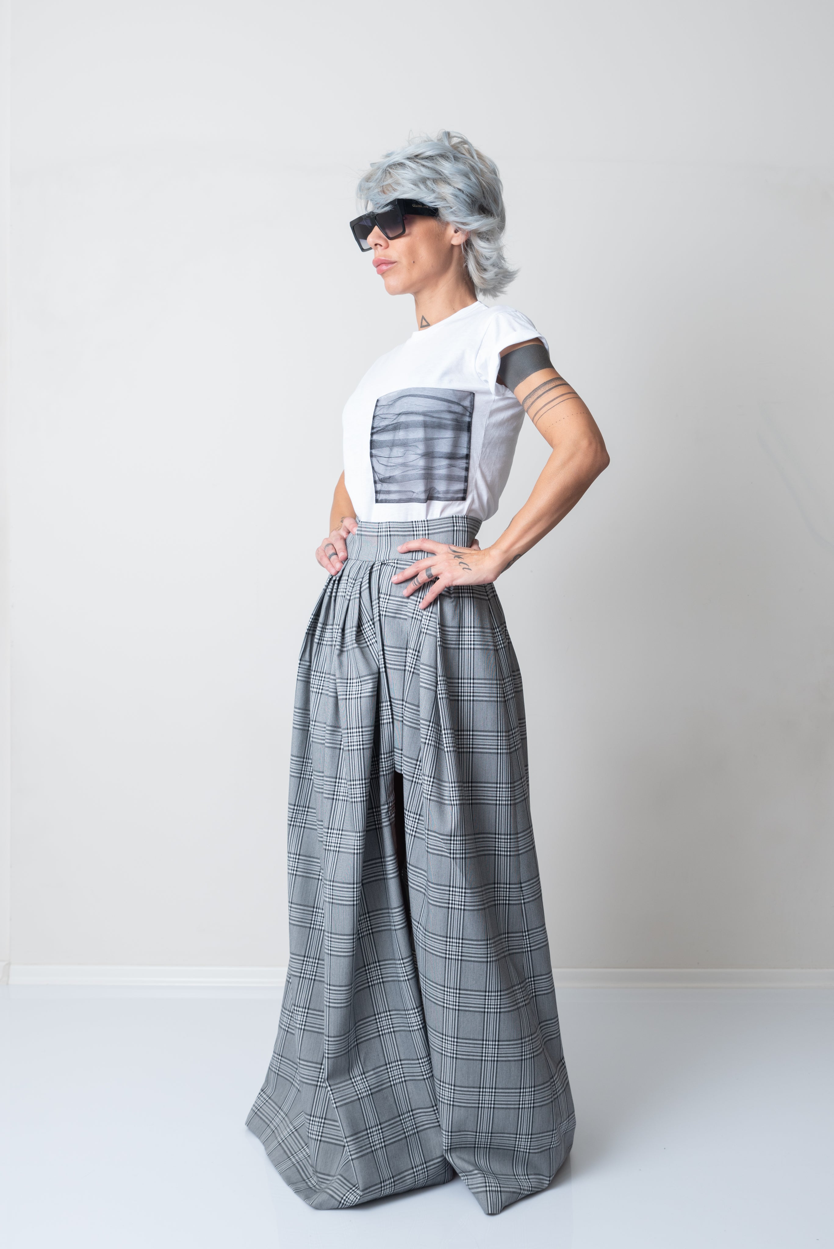 White T Shirt Blouse with Big Front Tulle Pocket and short sleeves - Clothes By Locker Room