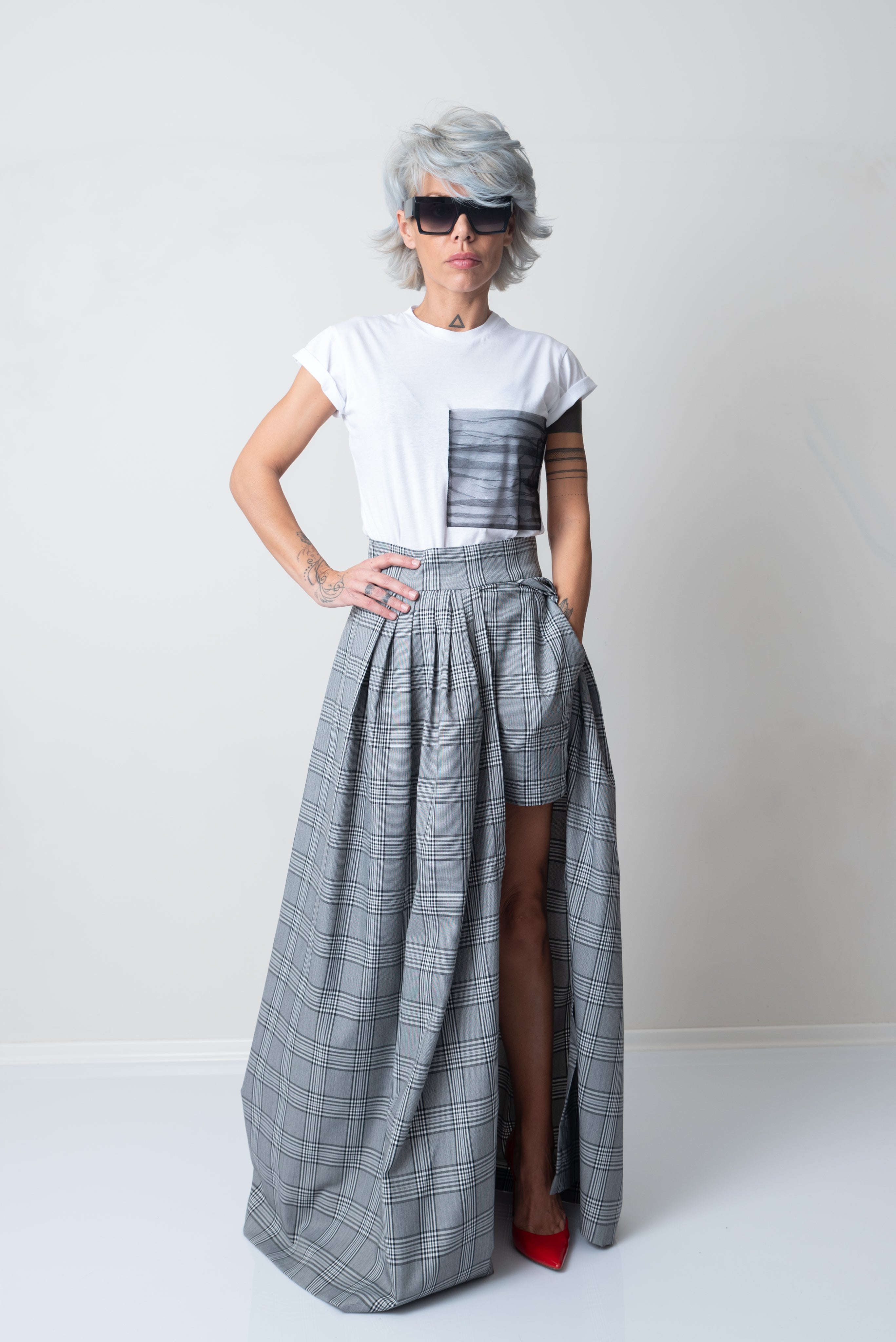 White T Shirt Blouse with Big Front Tulle Pocket and short sleeves - Clothes By Locker Room