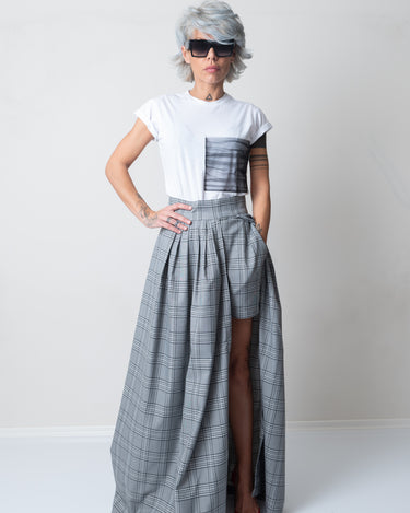 White T Shirt Blouse with Big Front Tulle Pocket and short sleeves - Clothes By Locker Room