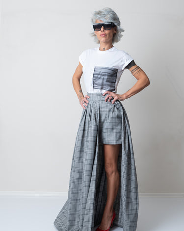 White T Shirt Blouse with Big Front Tulle Pocket and short sleeves - Clothes By Locker Room