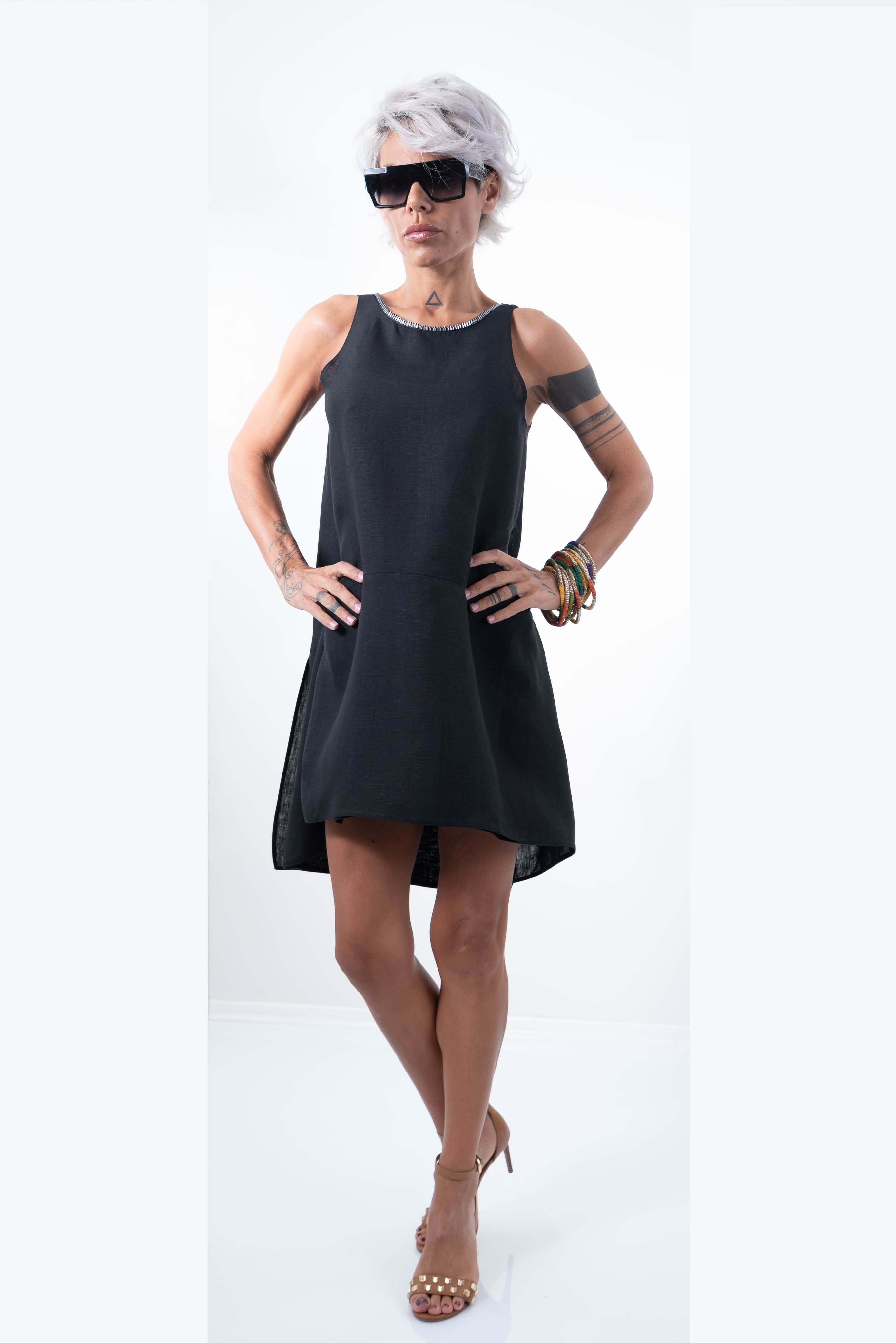 Linen Little Black Dress With a Zipper on the Back - Clothes By Locker Room