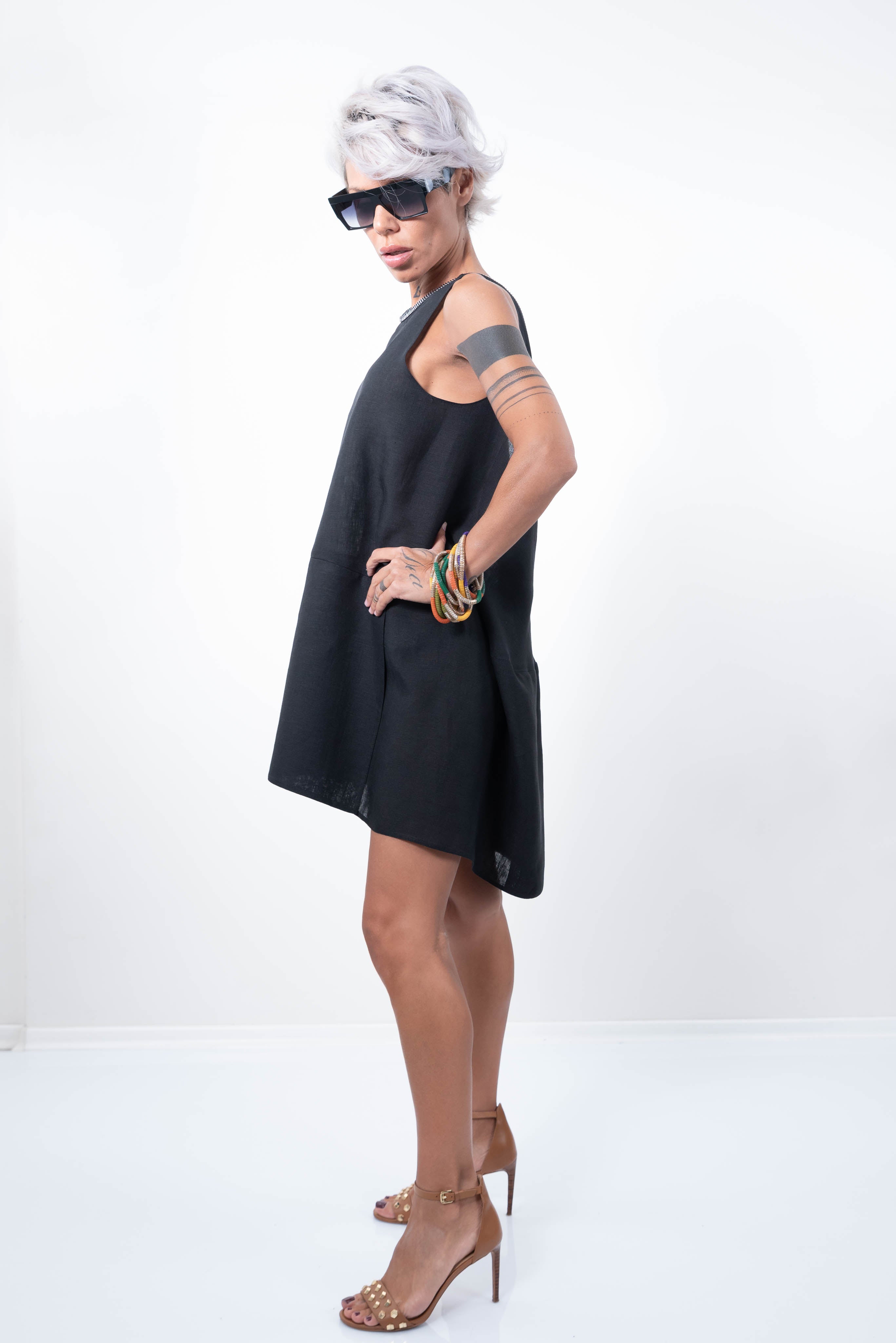 Linen Little Black Dress With a Zipper on the Back - Clothes By Locker Room