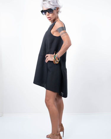 Linen Little Black Dress With a Zipper on the Back - Clothes By Locker Room