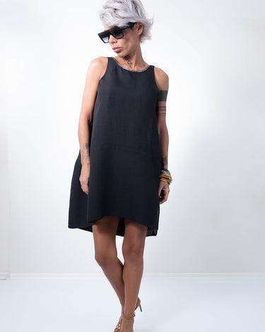 Linen Little Black Dress With a Zipper on the Back - Clothes By Locker Room