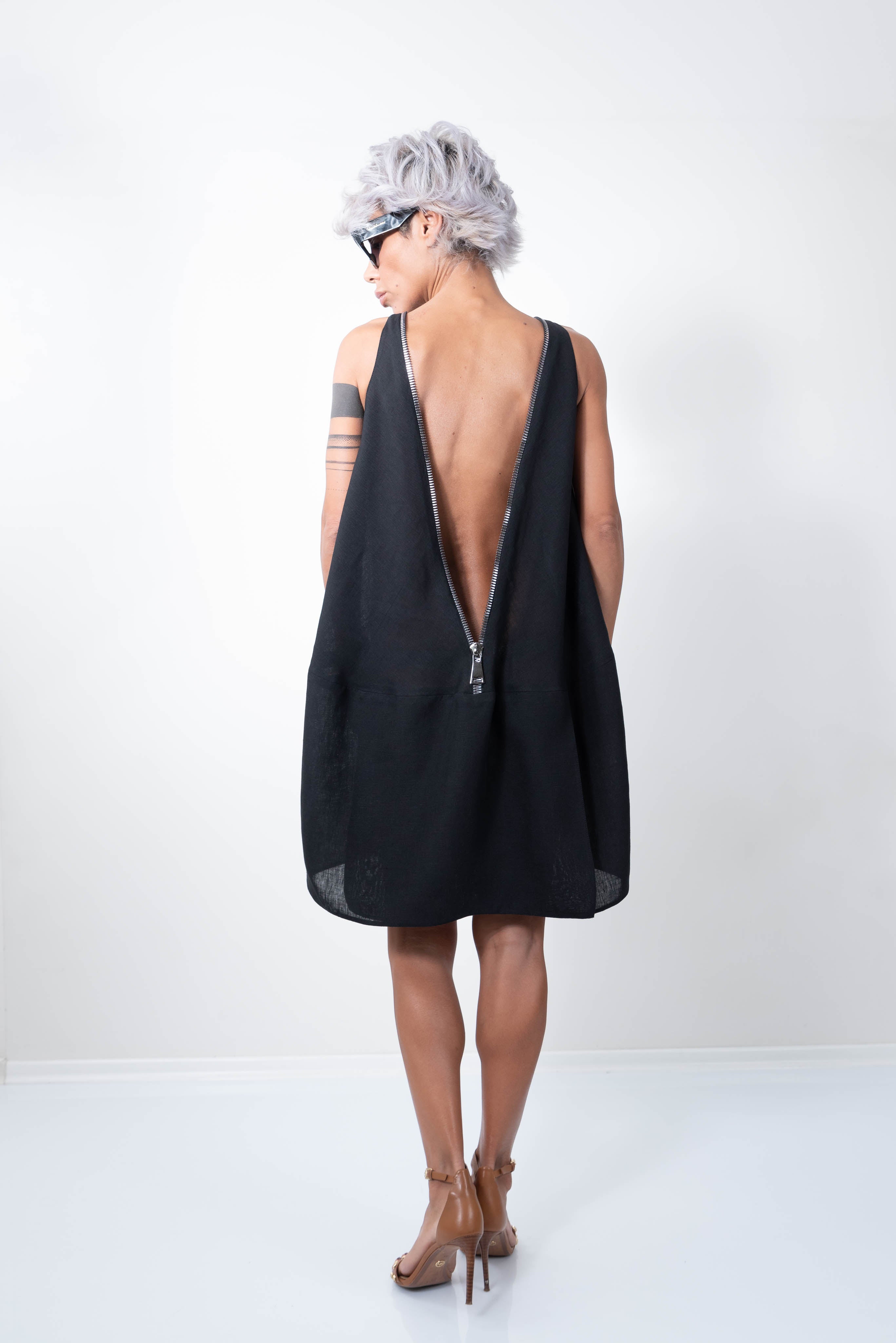 Linen Little Black Dress With a Zipper on the Back - Clothes By Locker Room