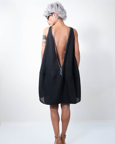 Linen Little Black Dress With a Zipper on the Back - Clothes By Locker Room
