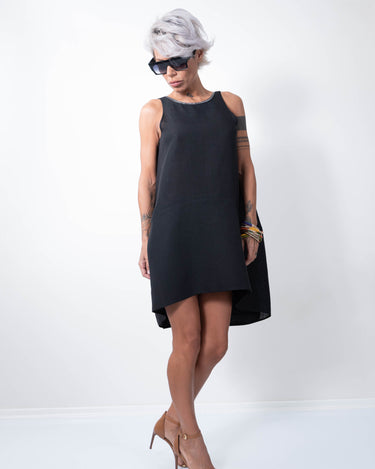 Linen Little Black Dress With a Zipper on the Back - Clothes By Locker Room