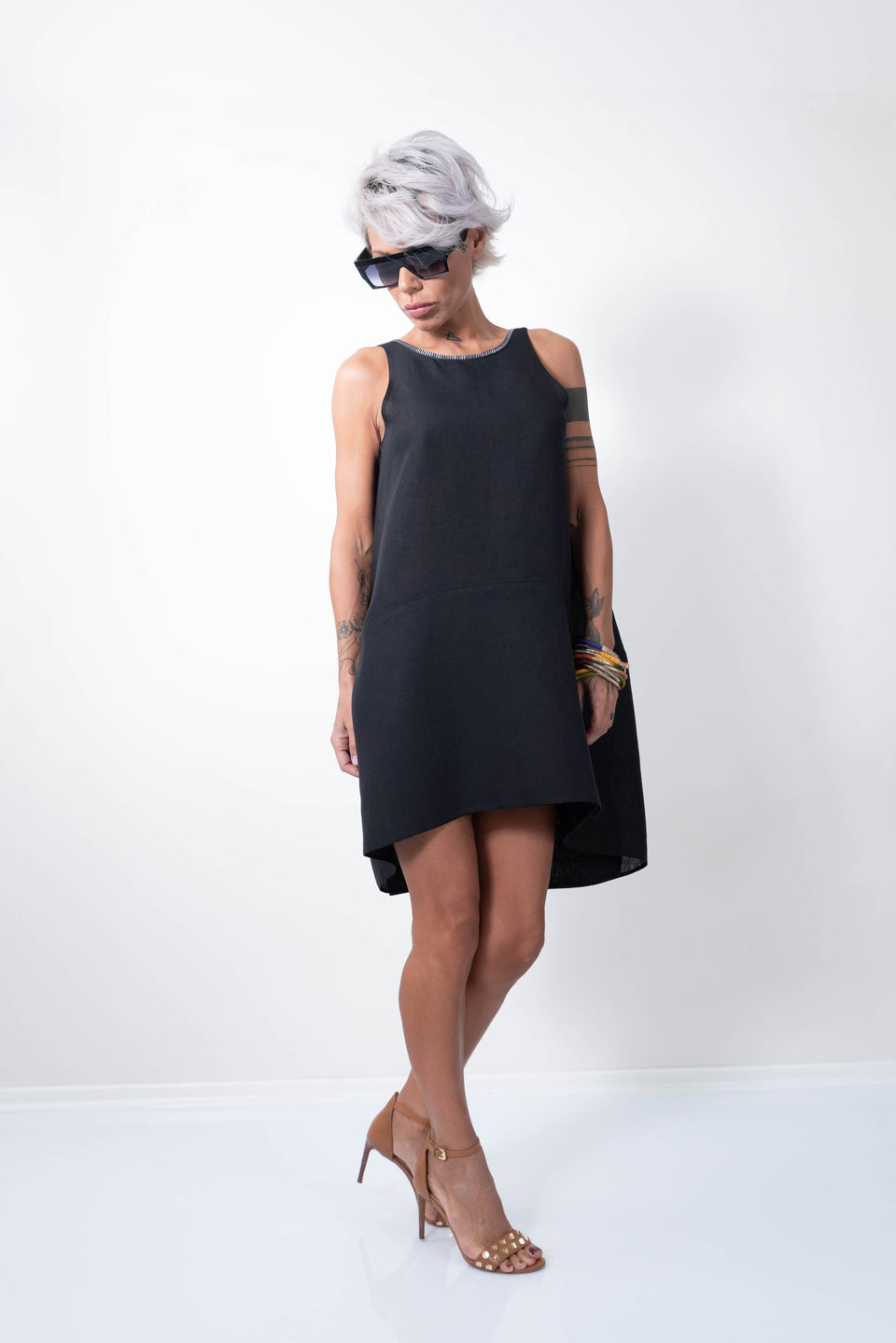 Linen Little Black Dress With a Zipper on the Back - Clothes By Locker Room