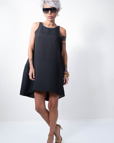 Linen Little Black Dress With a Zipper on the Back - Clothes By Locker Room