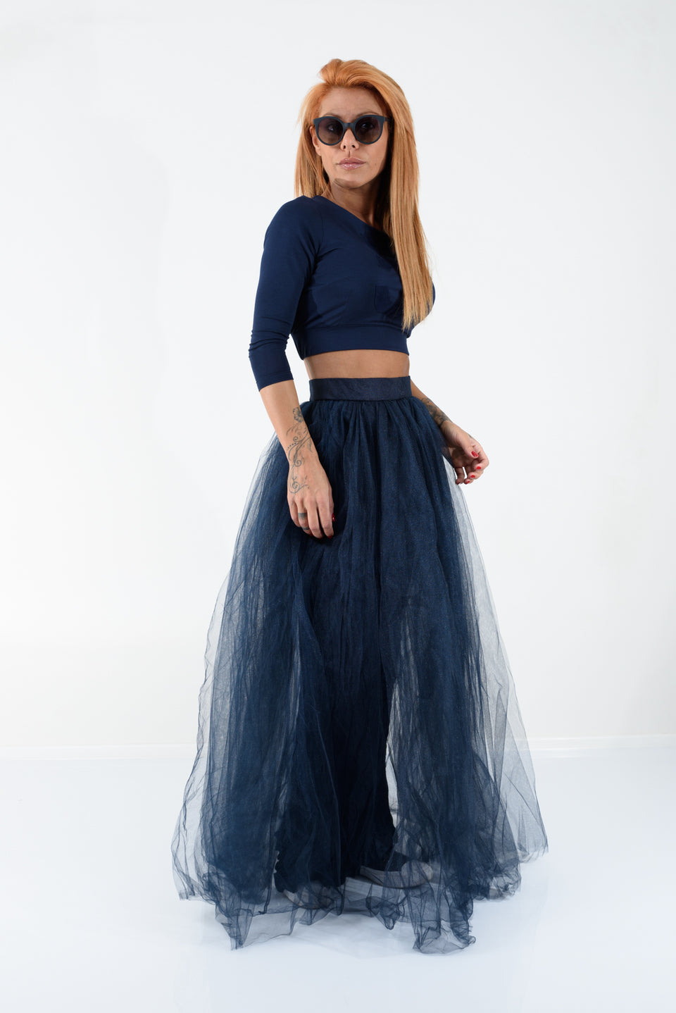 Navy Maxi Tulle Skirt with High Waist - Clothes By Locker Room