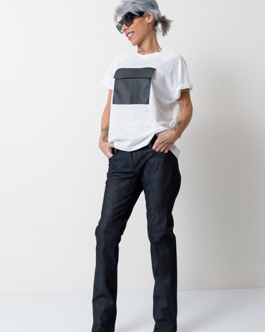White T Shirt Blouse with Front Leatherette Pocket - Clothes By Locker Room