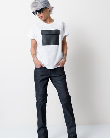 White T Shirt Blouse with Front Leatherette Pocket - Clothes By Locker Room