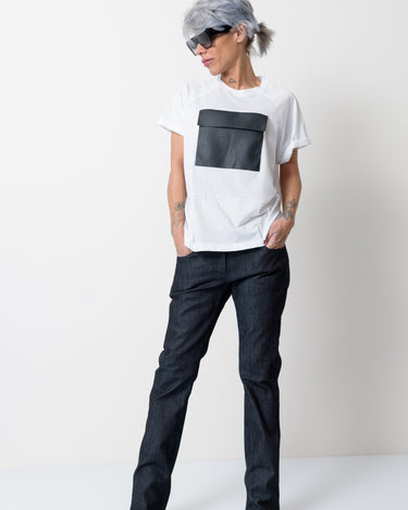 White T Shirt Blouse with Front Leatherette Pocket - Clothes By Locker Room