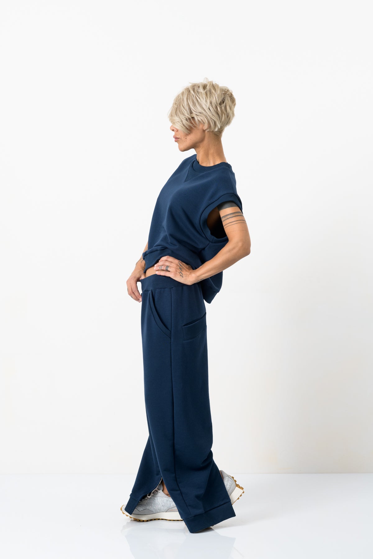 Navy Blue Two Piece Tracksuit Set For Women