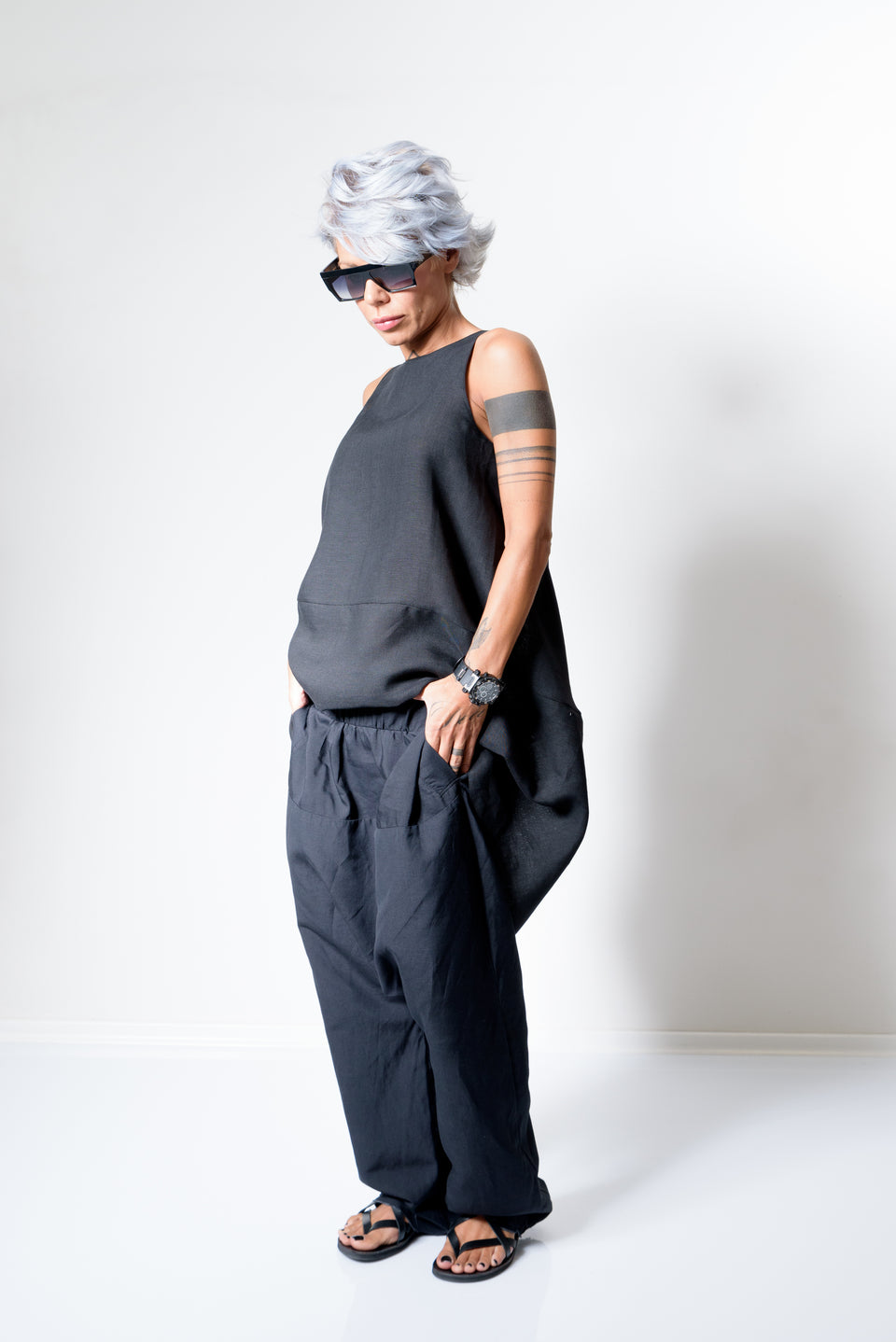 Linen Wide Leg Harem Drop Crotch Pants - Clothes By Locker Room