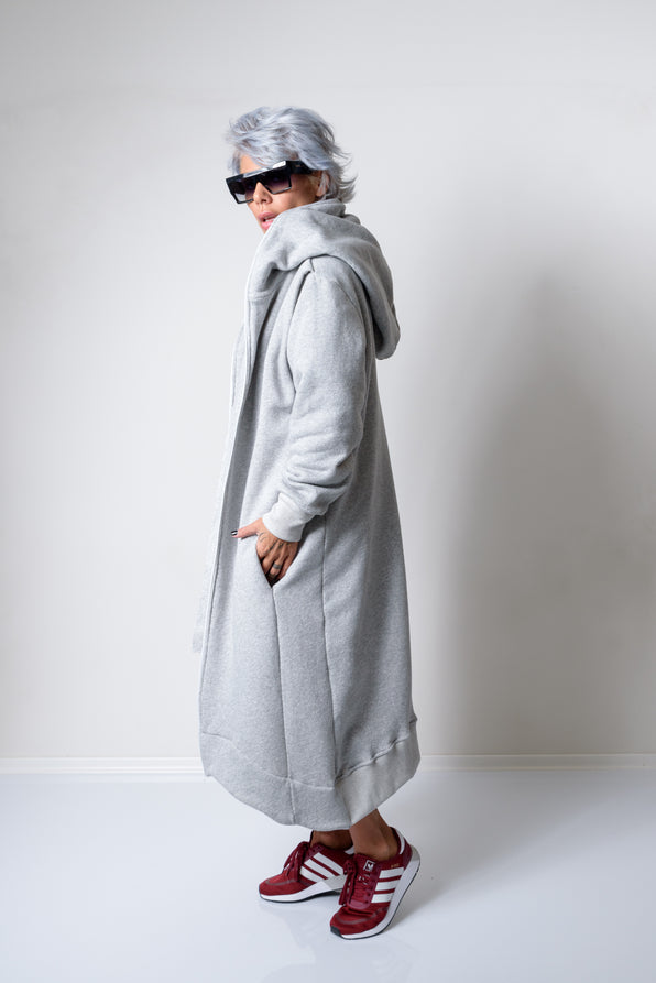 Grey Long Oversized Asymmetrical Casual Hoodie Sweatshirt - Clothes By Locker Room