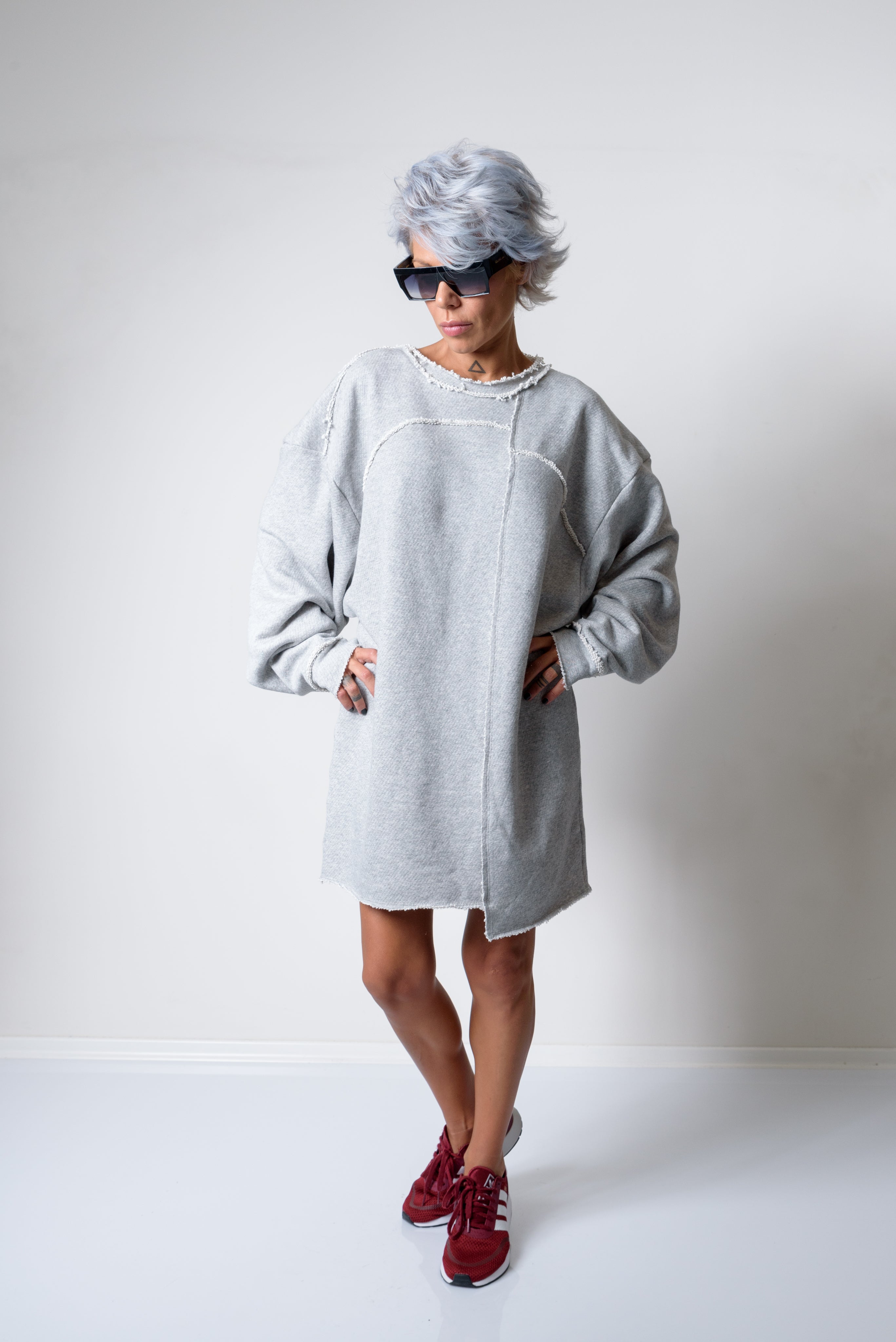 Grey Oversized Asymmetric Long Loose Sweater - Clothes By Locker Room