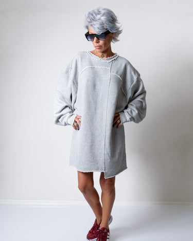 Grey Oversized Asymmetric Long Loose Sweater - Clothes By Locker Room