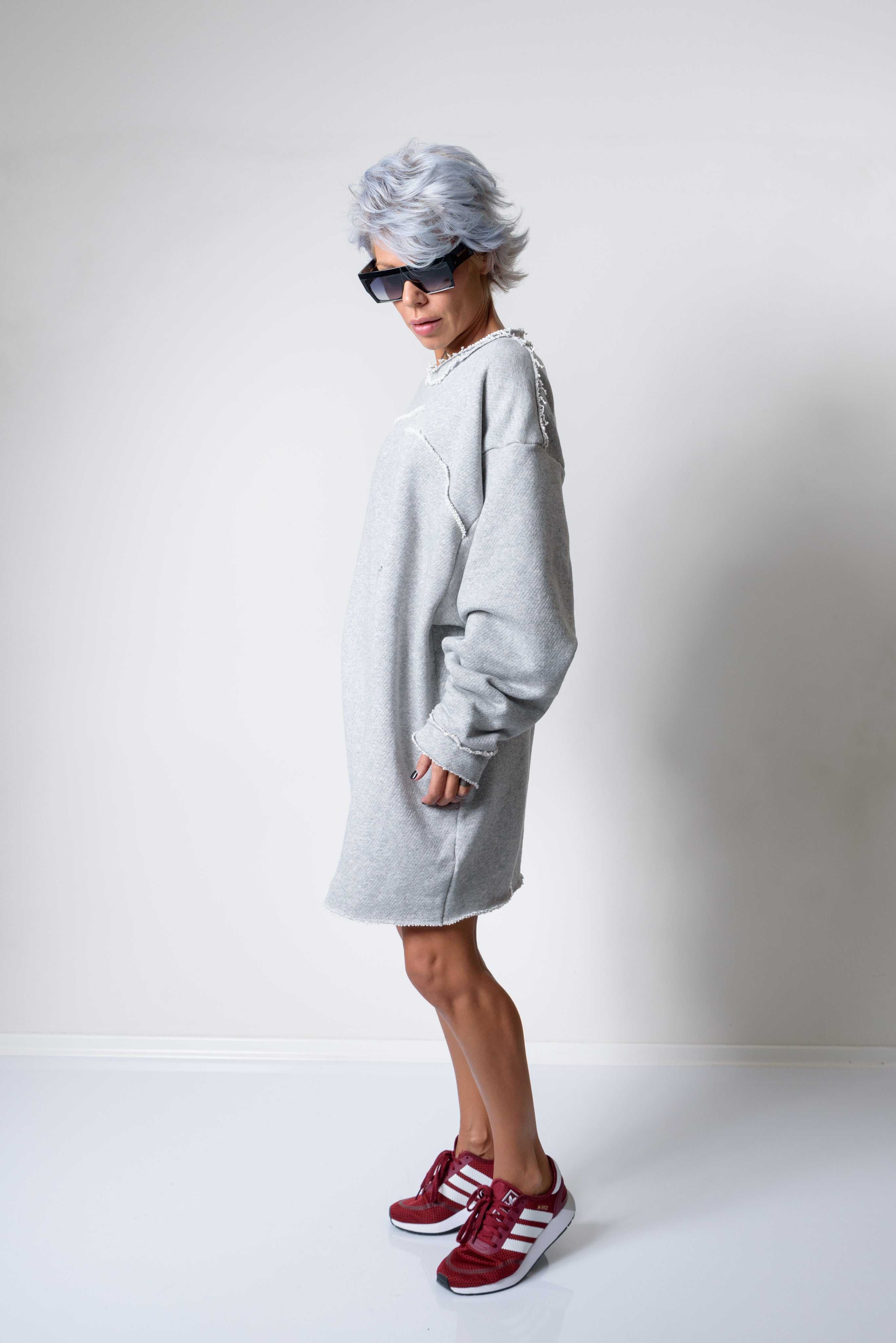 Grey Oversized Asymmetric Long Loose Sweater - Clothes By Locker Room