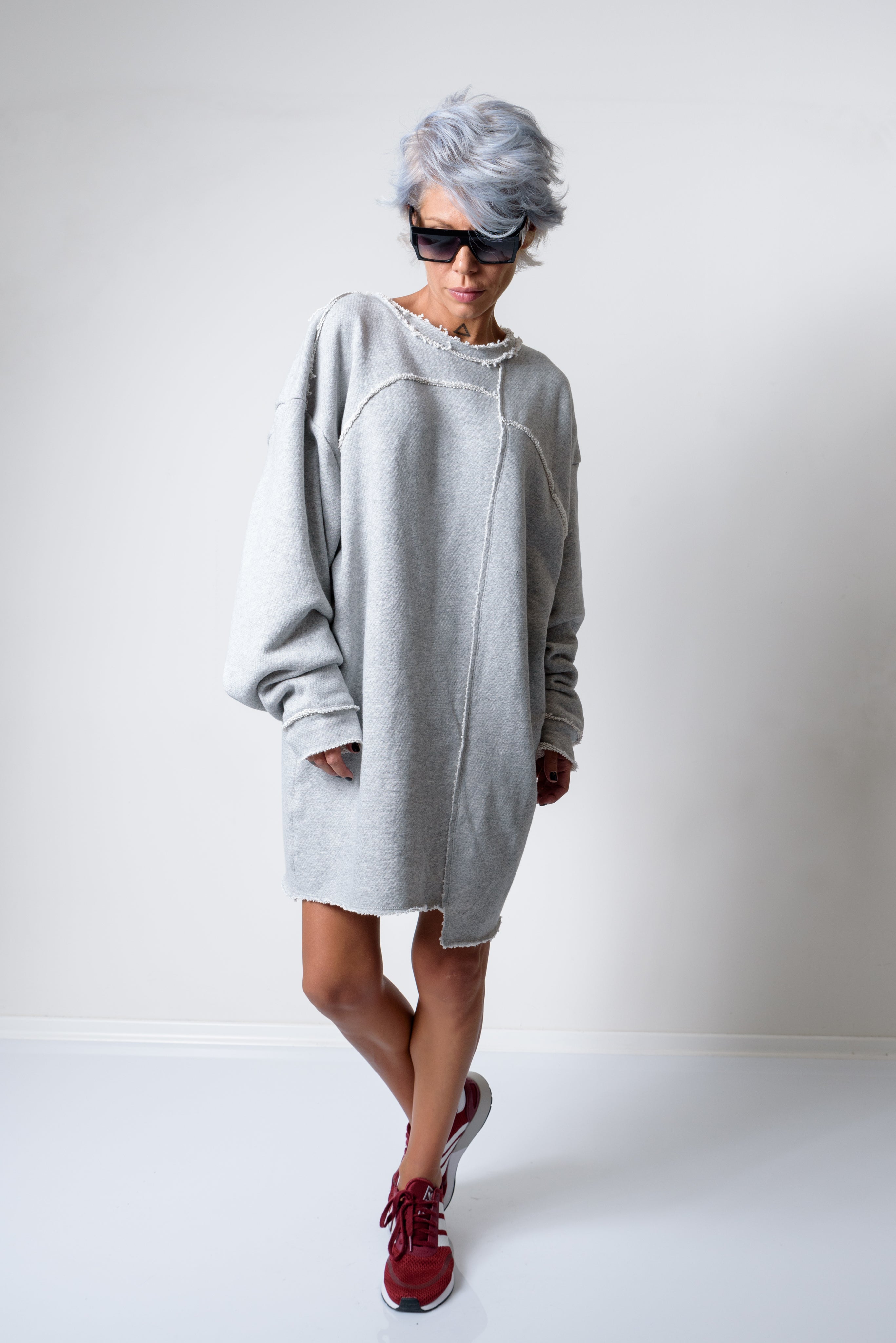 Grey Oversized Asymmetric Long Loose Sweater - Clothes By Locker Room