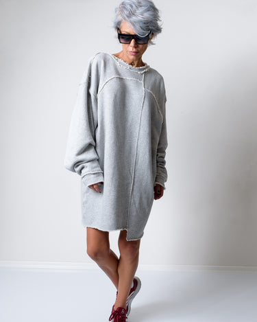 Grey Oversized Asymmetric Long Loose Sweater - Clothes By Locker Room
