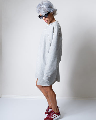 Grey Oversized Asymmetric Long Loose Sweater - Clothes By Locker Room