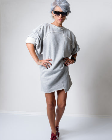 Grey Oversized Asymmetric Long Loose Sweater - Clothes By Locker Room