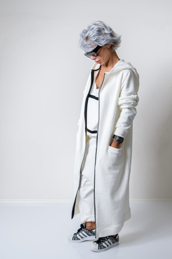 White Long Oversized Asymmetric Warm Hoodie - Clothes By Locker Room