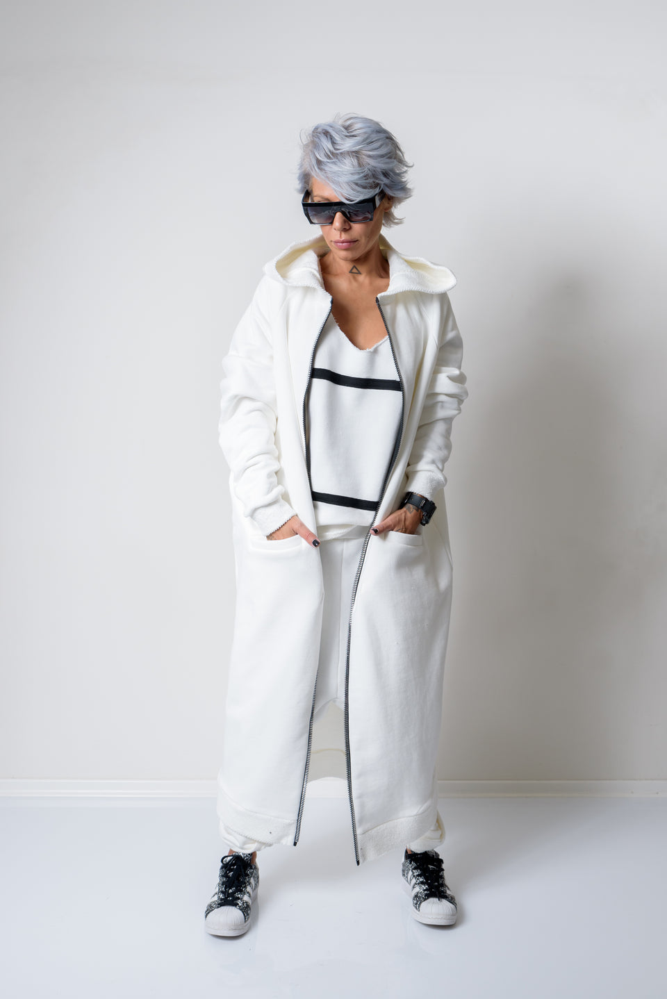 White Long Oversized Asymmetric Warm Hoodie - Clothes By Locker Room