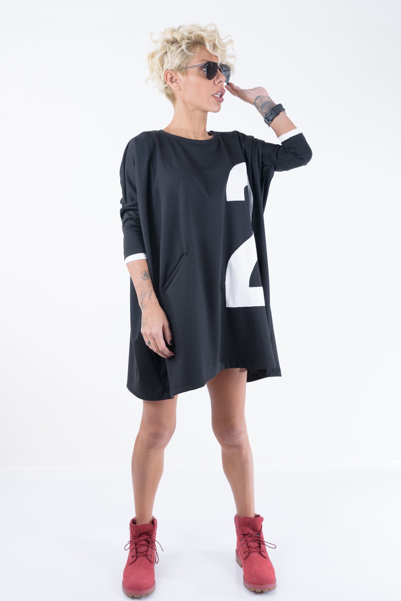 black oversized tunic dress Odbmxy Women Midi Dress Cotton Linen Shirt Dress Oversized 3/4 Sleeve Womens Dress with Pockets Tunic Holiday Dresses,Black S, Women's, Size: Small